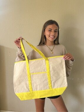 Canvas Tote Bag with Yellow Trim - Neutral Canvas Brand New